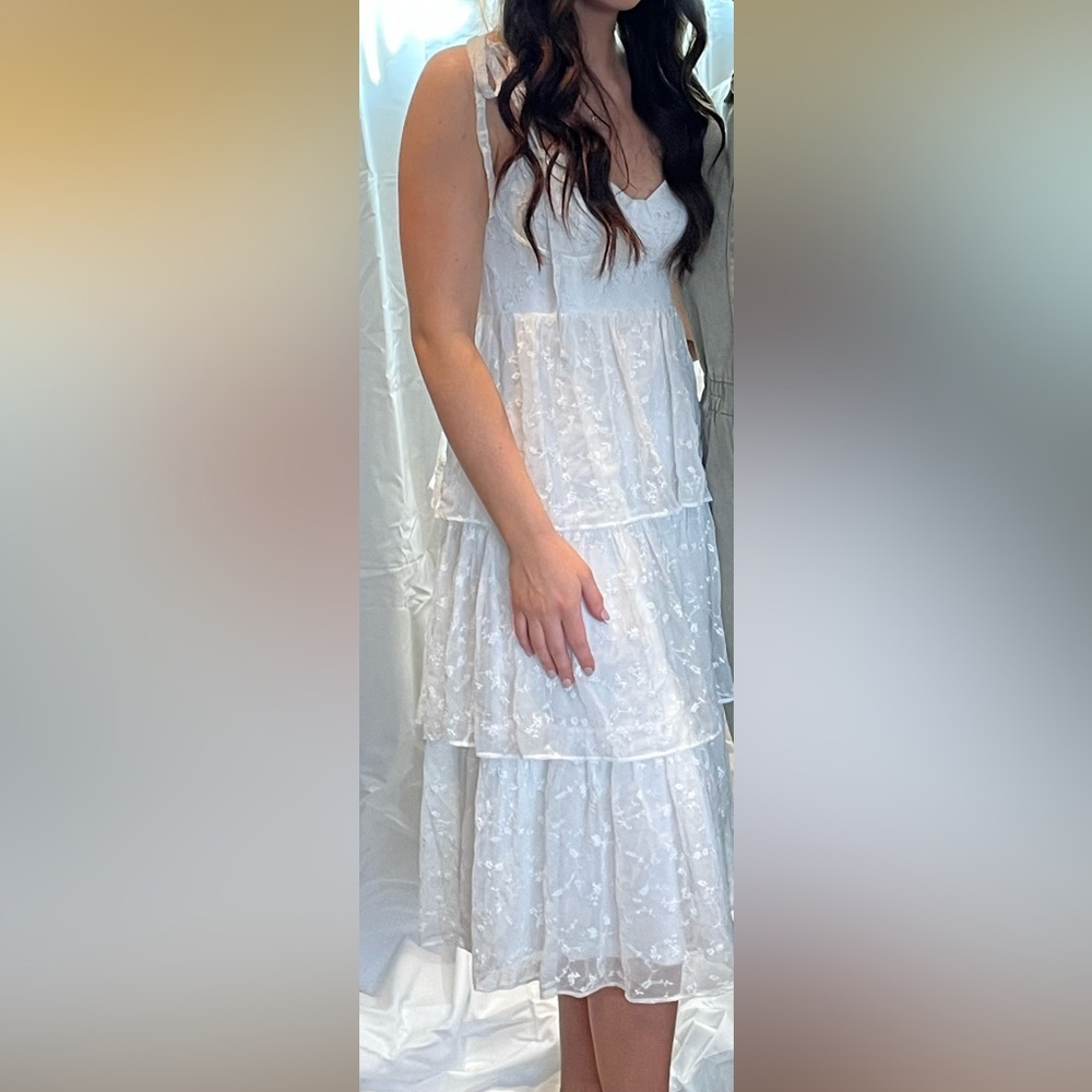 White Lace Tie Strap Midi Dress